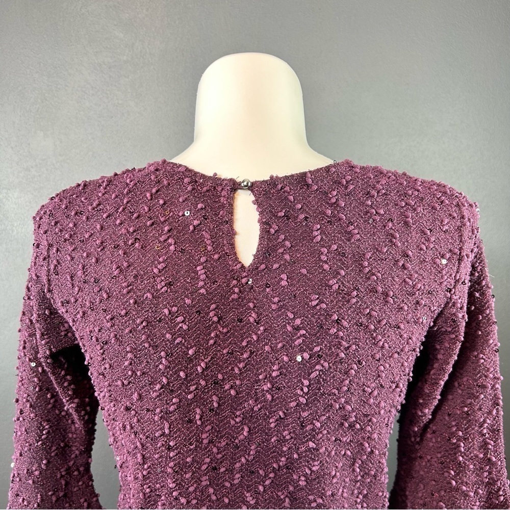 Christopher & Banks Plum Boucle Sequin Flutter Sleeve Sweater M - Picture 6 of 7